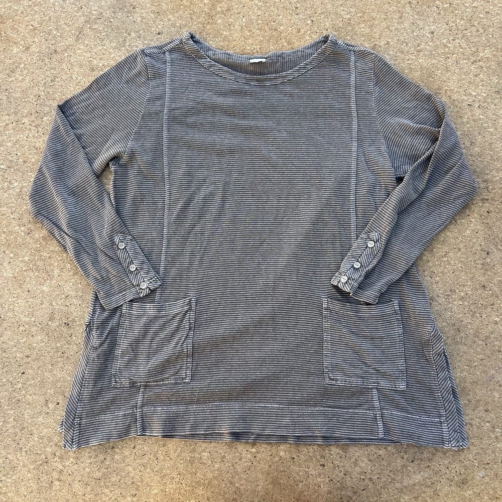 Poetry Striped Long Sleeve Top US 14 Gray Organic Cotton Hemp Relaxed Minimalist